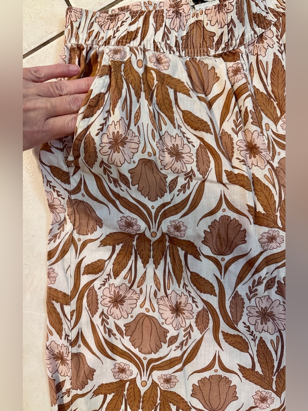Rachel Zoe 100% Linen Botanical Wide Leg Pants Size M Boho Resortwear - Picture 4 of 8